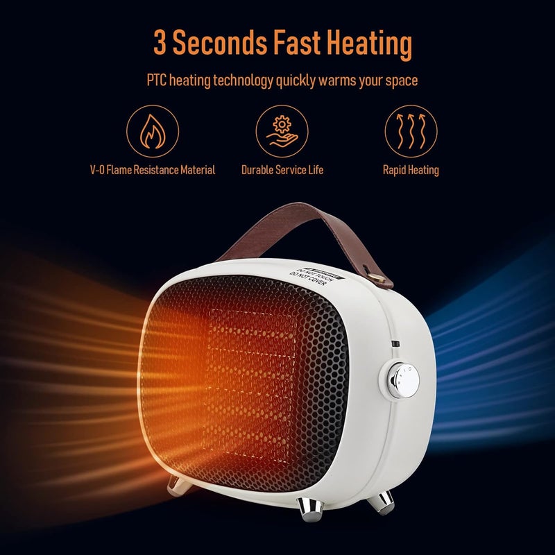 Teioe Space Heater, Mini Electric Space Heater 800W/400W, Small PTC Ceramic Heater with Tip-Over and Overheat Protection, 3 Operating Modes, Space Heaters for Indoor, Office, Bedroom and Desk (White) - Image 3